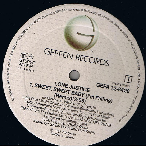 Vinyl / Occasion Rock Punk - Geffen Records, Records GEFA 12-6426, A 12-6426 Sweet, Sweet Baby (I'm Falling) (Remix)