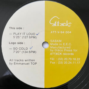 Vinyl / Occasion Techno Hardtechno Trance - Attack Records ATT-V-94 004 So Cold Play It Loud Emmanuel Top 12", RP, Bla